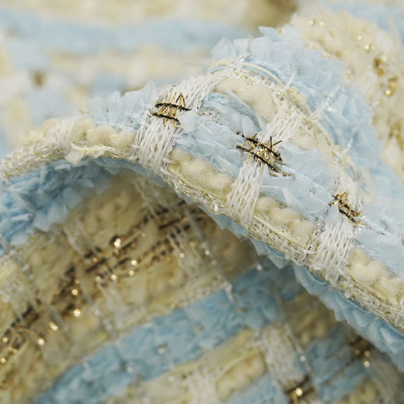 Sewing Tweed Fabric - Light Blue Beige Plaid Bouclé Tweed