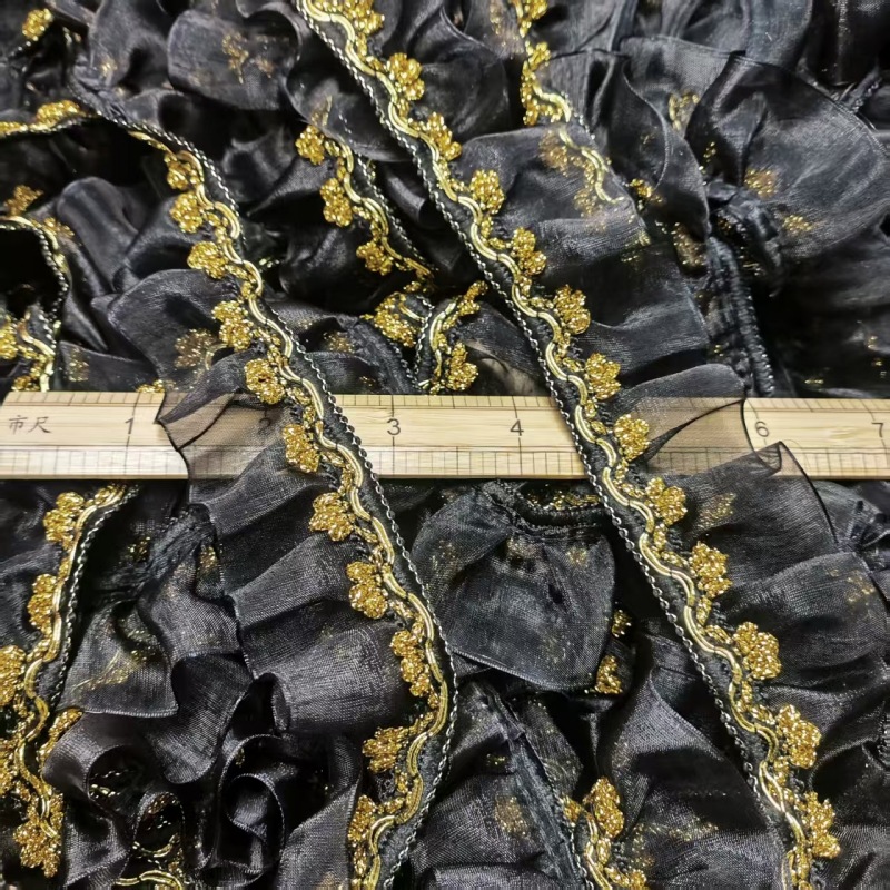 Textile Sewing Factory - 3Yards5cm versatile black gold pleated lace