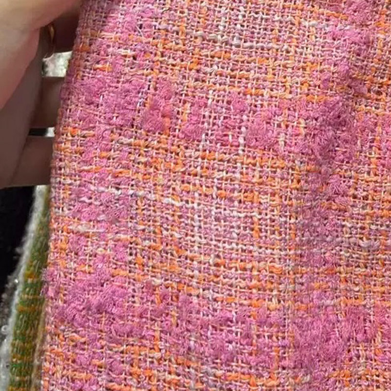Sewing Tweed Fabric - Pink and Orange Lattice With Ribbon