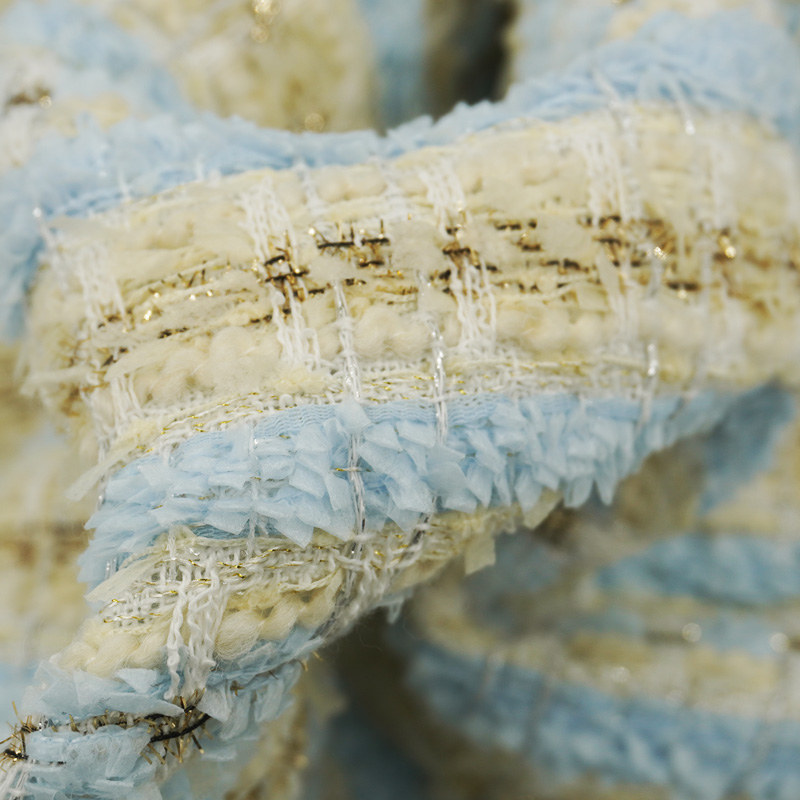 Light Blue Beige Plaid Bouclé  - đánh giá và giá Sewing Tweed Fabric