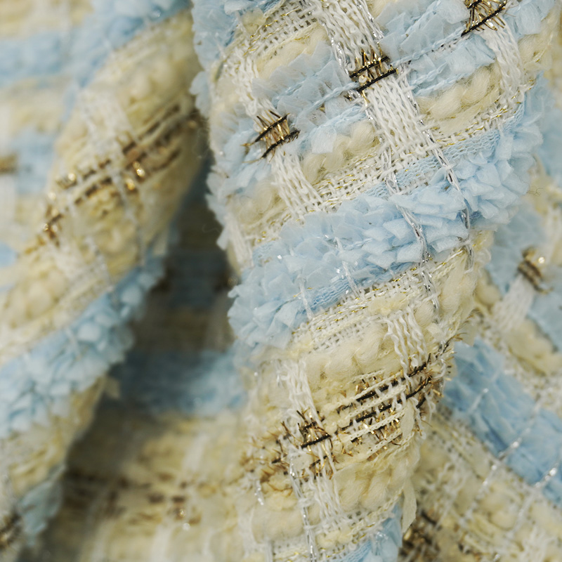 Light Blue Beige Plaid Bouclé  - đánh giá và giá Sewing Tweed Fabric