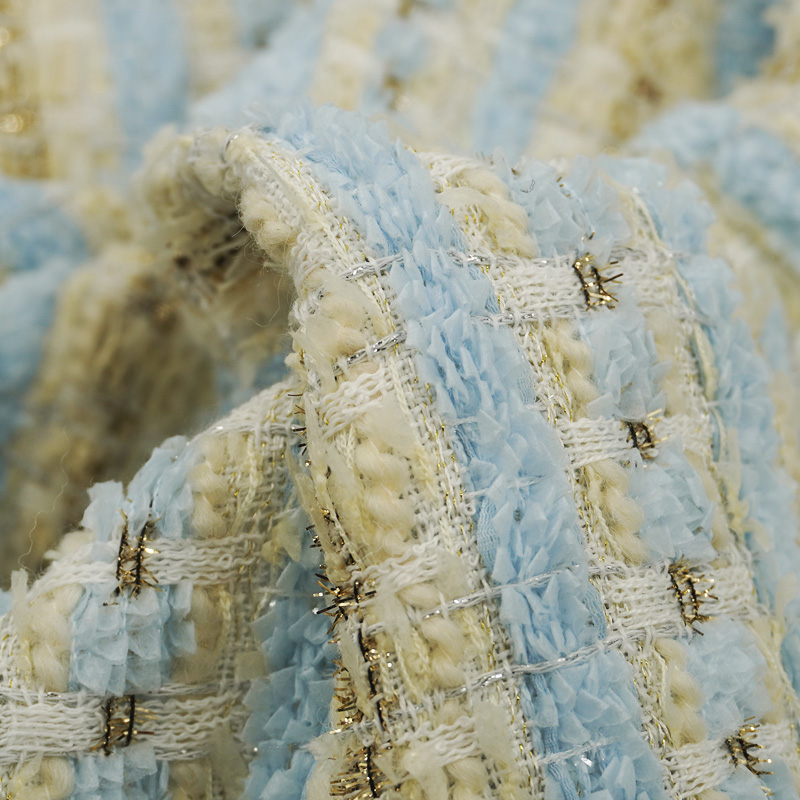 Light Blue Beige Plaid Bouclé  - đánh giá và giá Sewing Tweed Fabric