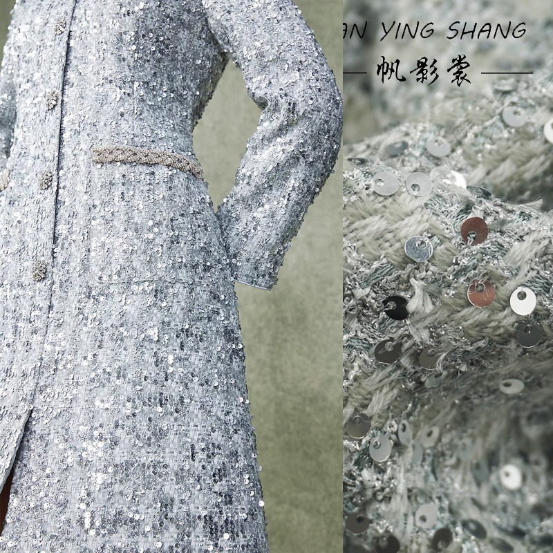 Silver Gray Glitter Sequins Tw - đánh giá và giá Sewing Tweed Fabric