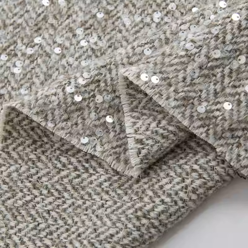 Light Grey With Sequin Yarn-Dy - đánh giá và giá Sewing Tweed Fabric
